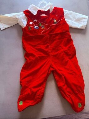Vintage Cradle Togs Christmas Velour Footed Romper Outfit Baby Size 0–6 Months